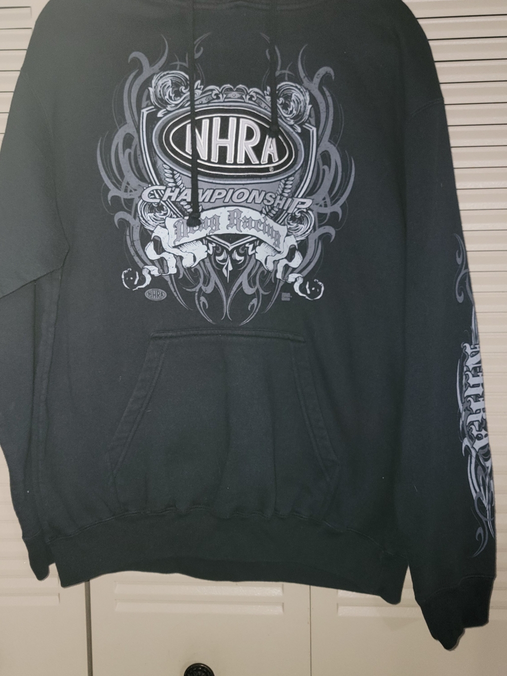Parisian Works Black Hoodie with Gray NHRA Graphic